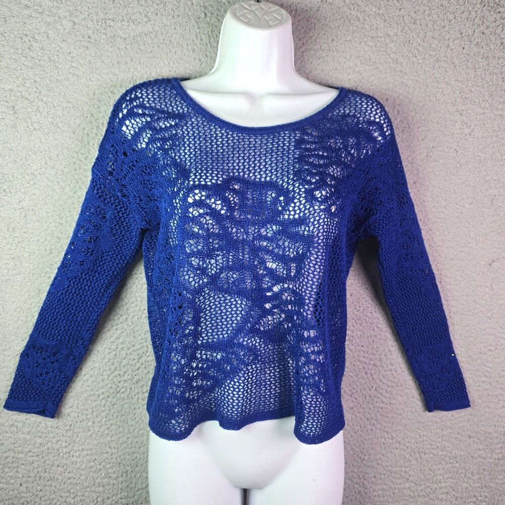 INC International Concepts Loose Knit Sweater Bright Blue S Linen Blend Coastal